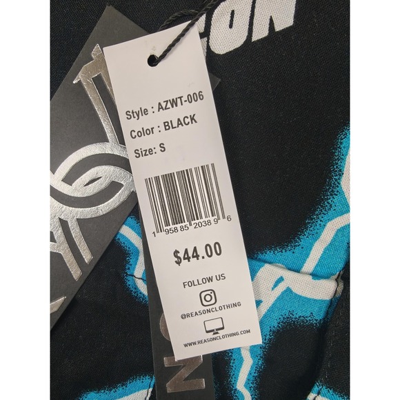 Reason Shirt Mens Small Black Lightning Print Button Up Short‎ Sleeve AZWT-006 - Picture 5 of 12